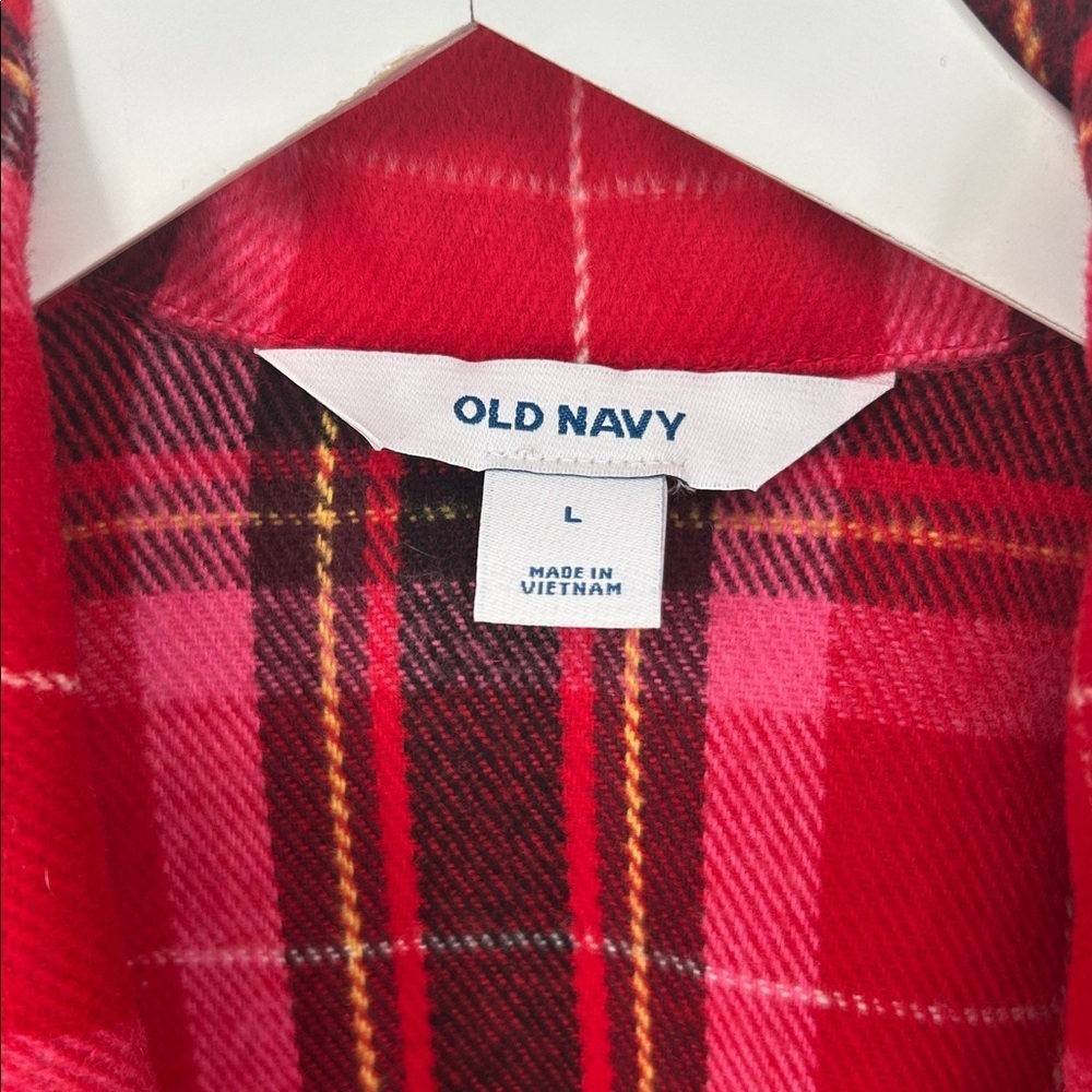 Old Navy Women’s Long Coat Red Tartan Plaid Oversized Soft Brushed Duster~L - Picture 2 of 11